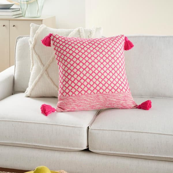 Mina Victory Life Styles Latice with Tassels Hot Pink 18 x 18 Throw Pillow, 18x18