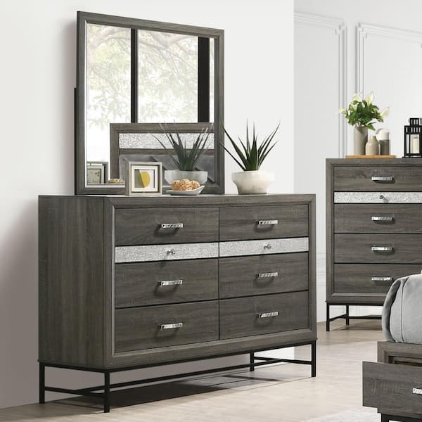 Furniture of America Vurenn Gray 8-Drawer 58 in. Dresser with Mirror