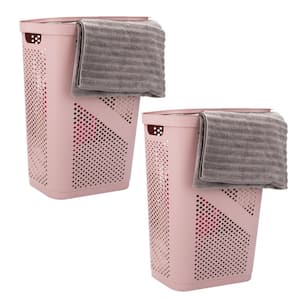 Pink 23.5 in. H x 13.75 in. W x 17.25 in. L Plastic 60L Slim Ventilated Rectangle Laundry Hamper with Lid (Set of 2)
