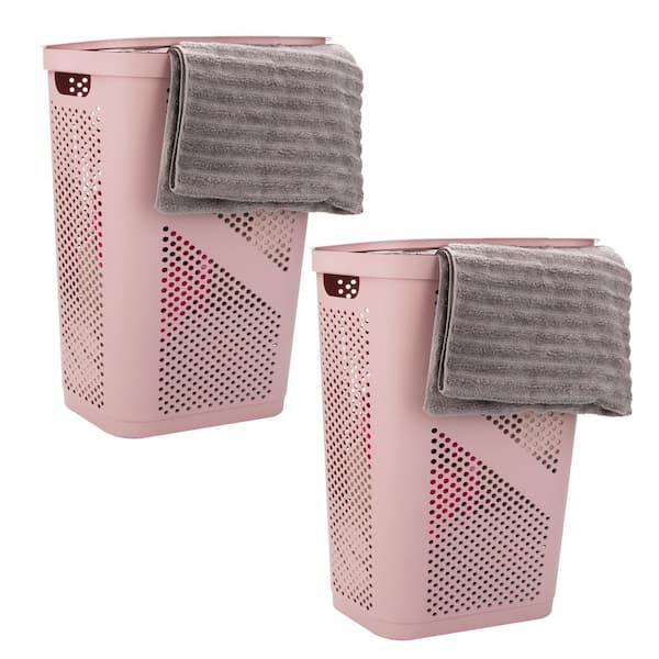 Mind Reader Pink 23.5 in. H x 13.75 in. W x 17.25 in. L Plastic 60L Slim Ventilated Rectangle Laundry Hamper with Lid (Set of 2)