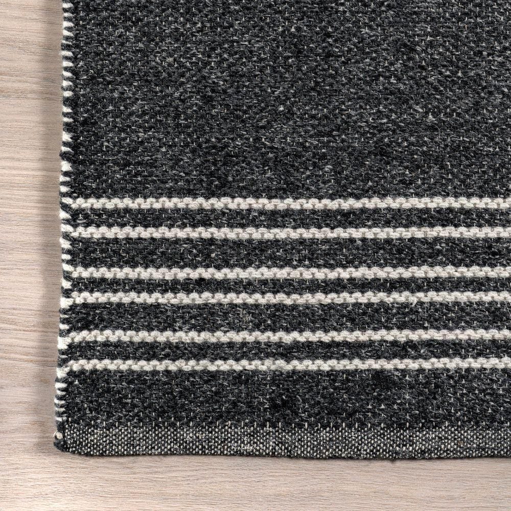 Dark Grey Handmade Wool Reversible Striped 9' x 12' Area Rug