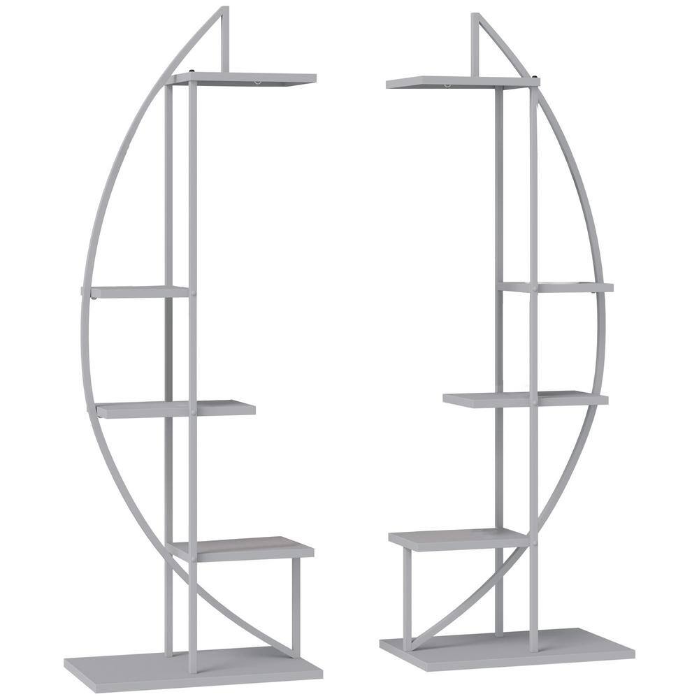 60.75 in. Gray Metal Plant Stand Half Moon Shape Flower Pot Display Shelf for Patio Garden Decor with 5-Tier (Pack of 2) price history on PriceWatchPro