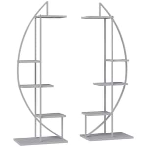 60.75 in. Gray Metal Plant Stand Half Moon Shape Flower Pot Display Shelf for Patio Garden Decor with 5-Tier (Pack of 2)
