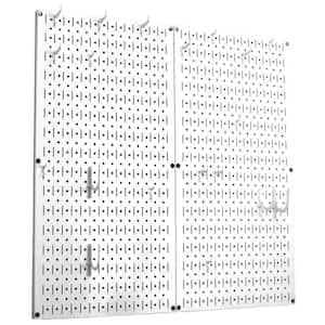 Kitchen Pegboard 32 in. x 32 in. Metal Peg Board Pantry Organizer Kitchen Pot Rack White Pegboard and White Peg Hooks