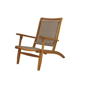 Brown Stained Weather Resistant Eucalyptus Wood Outdoor Lounge Chair with Grey Wicker