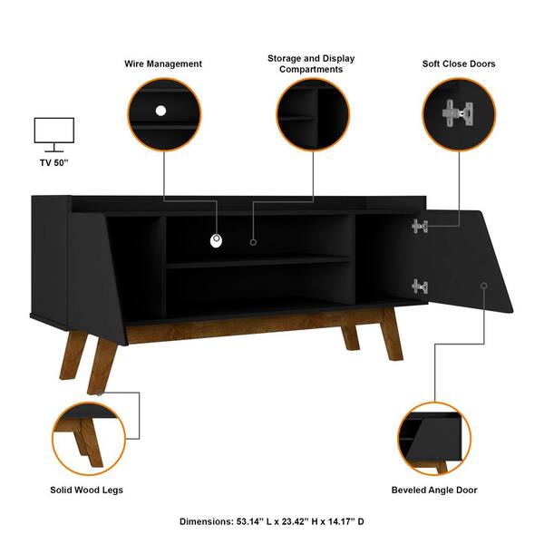 Manhattan Comfort Mid-Century Modern Marcus 53.14 TV Stand with Solid Wood Legs in Matte Black Manhattan Comfort Mid-Century Modern Marcus 53.14 TV Stand with Solid Wood Legs in Matte Black