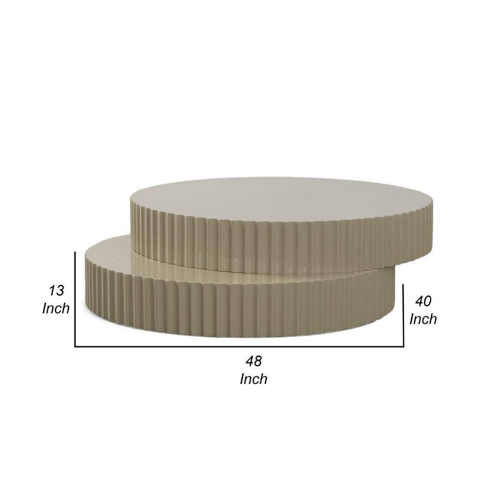 Taupe Gray Round MDF Coffee Table with Fluted Accent