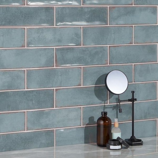 Santa Fe Blue 3.93 in. x 11.96 in. Polished Ceramic Wall Tile (10.76 sq. ft./Case)