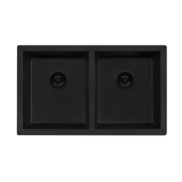 epiGranite 32 in. Undermount Double Bowl Kitchen Sink in Midnight Black Granite Composite