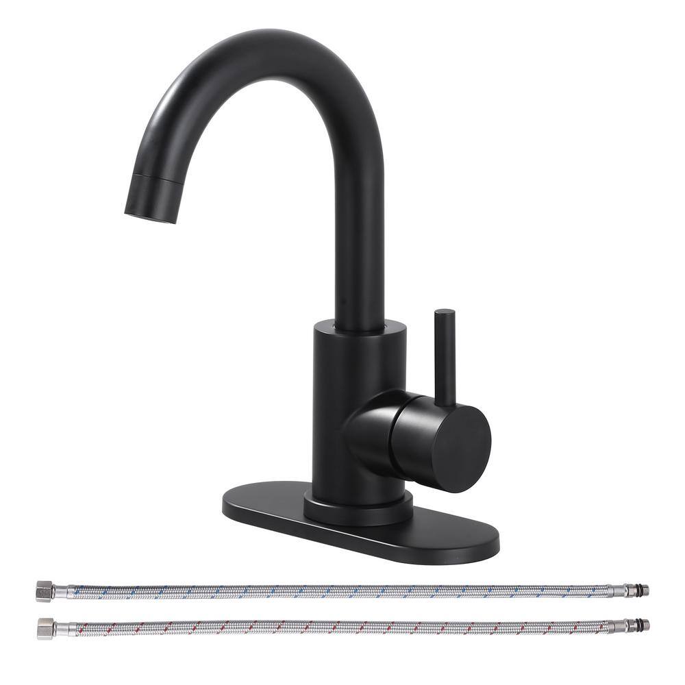 Single Hole Single Handle Stainless Steel Bar Faucet with Swivel Spout and Deckplate in Matte Black price history on PriceWatchPro
