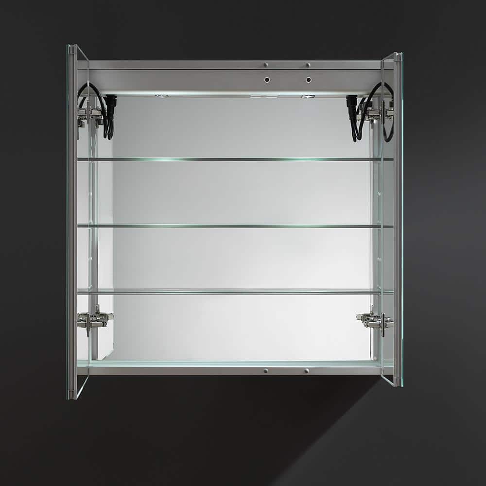 Modern 30'' Square Frameless Mirrored LED Medicine Cabinet with Clock