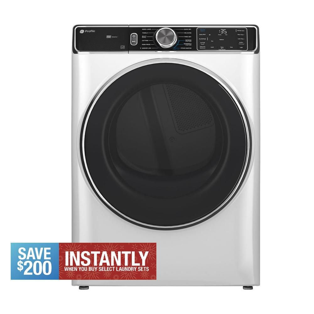 Profile 7.8 cu. ft. vented Electric Dryer in White with Steam and Sanitize Cycle, ENERGY STAR