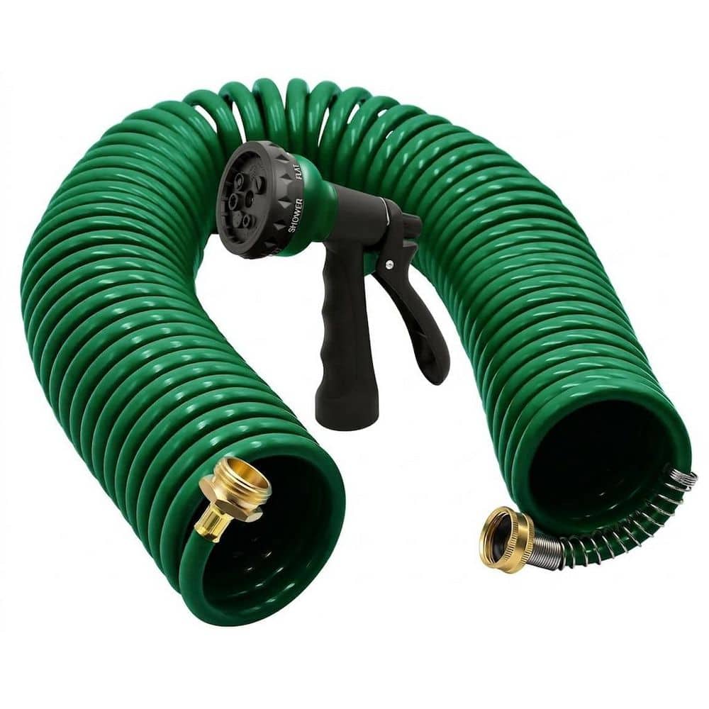 3/4 in. x 50 ft. Light Duty Coil Garden Hose with Brass Fittings and 7-Pattern Nozzle, Recoil Water Hose price history on PriceWatchPro