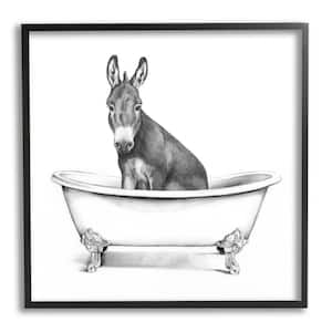 "Donkey in Claw Tub Farm Animal Bathroom Sketch" by Victoria Borges Framed Animal Wall Art Print 17 in. x 17 in.