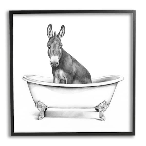 Stupell Industries "Donkey in Claw Tub Farm Animal Bathroom Sketch" by Victoria Borges Framed Animal Wall Art Print 24 in. x 24 in.