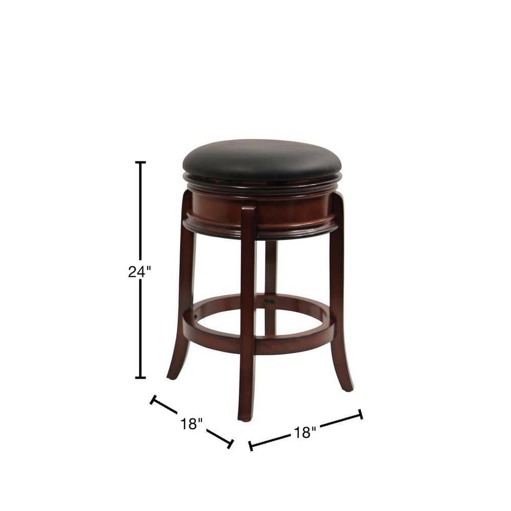Brandy Wood and Black Leather Swivel Counter Stool