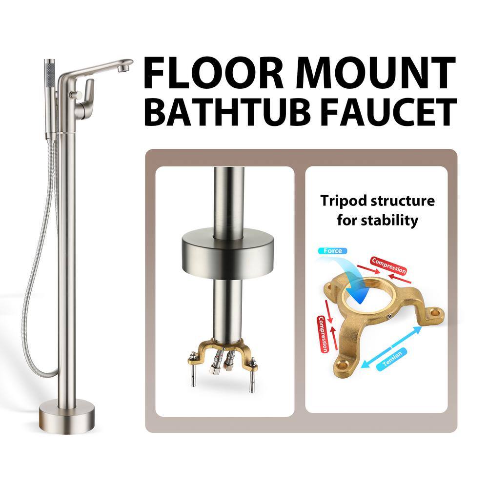 Brushed Nickel Freestanding Bathtub Faucet with Handshower