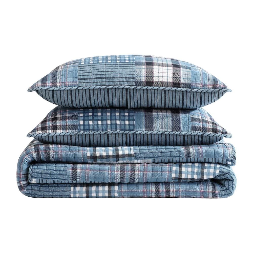 Eddie Bauer Hawthorne Blue 3Piece King Cotton QuiltSham Set