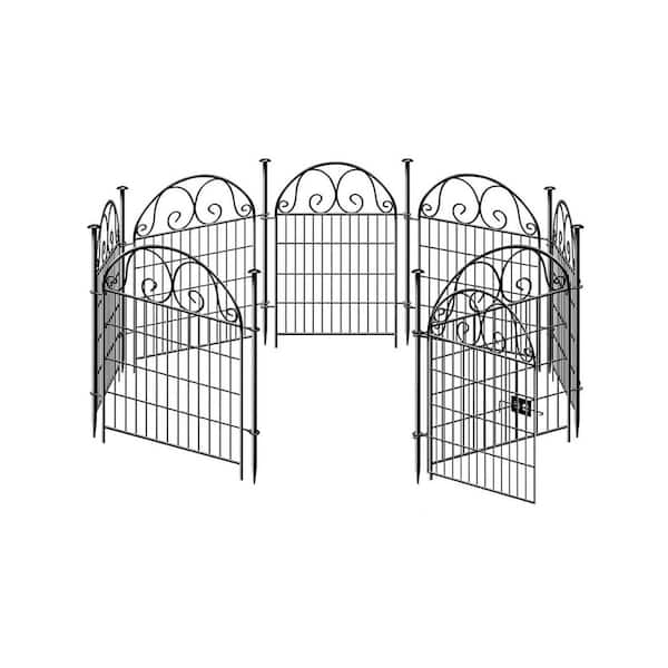 Tall Metal Garden Animal Barrier Fence with Gate 32 in. H x 27 in. L 8 Panel Dog Digging Defense Fencing for Outdoor