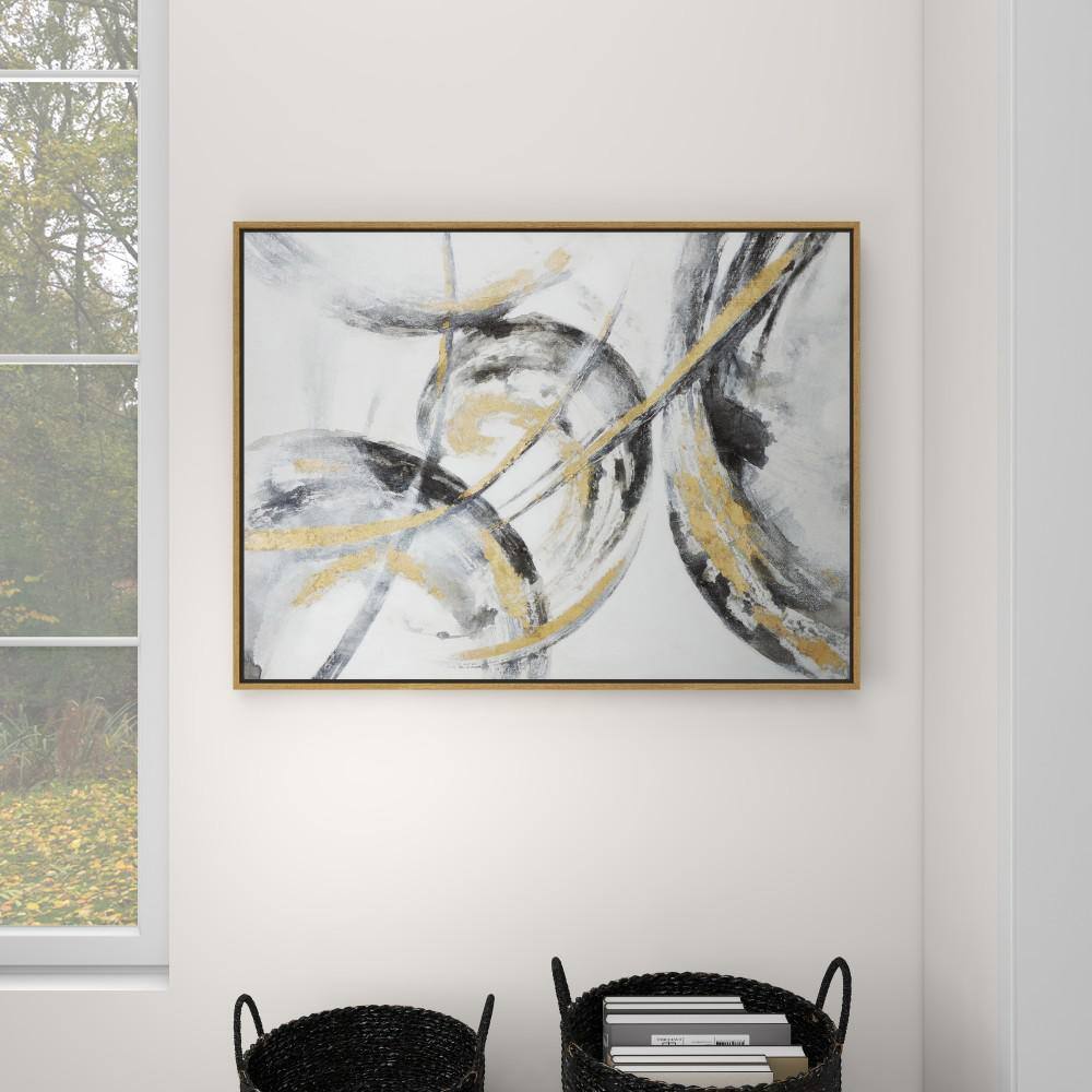 "Large Metallic Gold & Black Contemporary Abstract Art Painting in Metallic Gold Wood Frame, 39.5"" x 29.5""" price history on PriceWatchPro