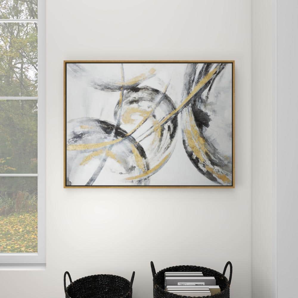 Gold and Gray Abstract Canvas Wall Art with Fir Wood Frame