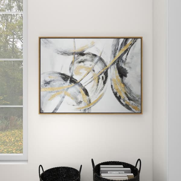 CosmoLiving by Cosmopolitan Large Metallic Gold & Black Contemporary Abstract Art Painting in Metallic Gold Wood Frame, 39.5" x 29.5"