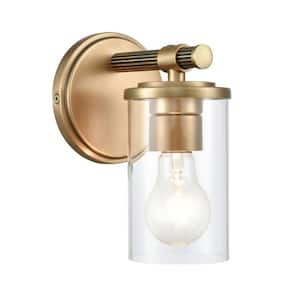 Buffington 5 in. W 1-Light Natural Brass Vanity Light with Glass Shade