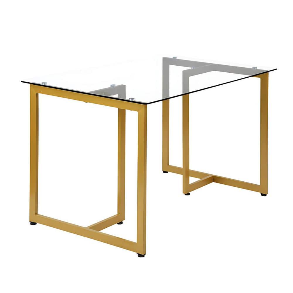 55'' Black Glass Top Dining Table with Iron Base