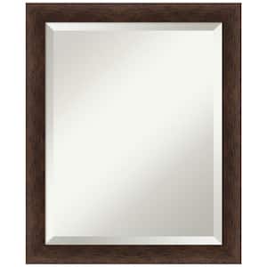 Warm Walnut Narrow 19 in. x 23 in. Beveled Casual Rectangle Wood Framed Bathroom Wall Mirror in Brown