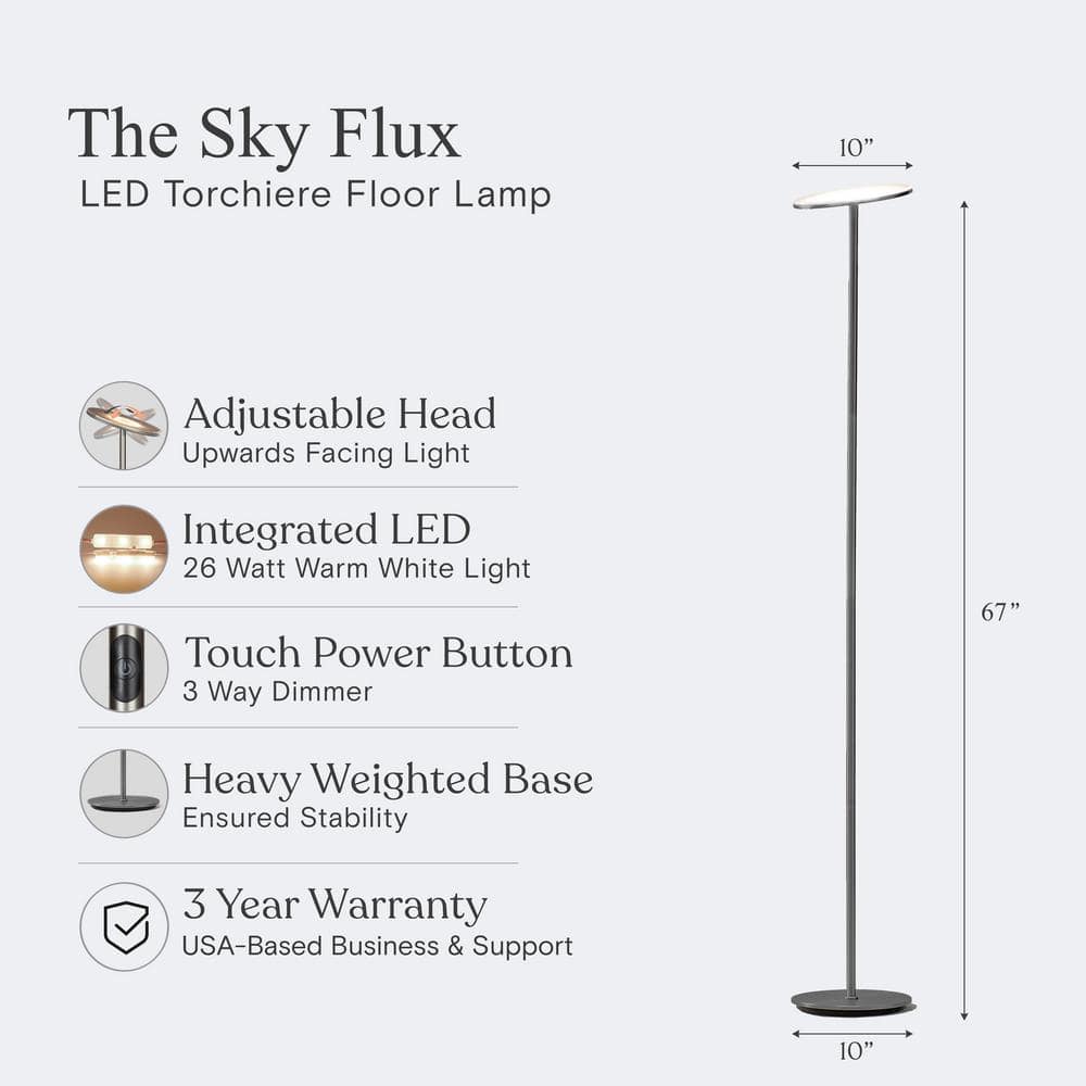 Brushed Nickel 67" LED Torchiere Floor Lamp with Voice Control