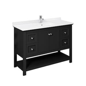 Manchester 48 in. W Bathroom Vanity in Black with Quartz Stone Vanity Top in White with White Basin