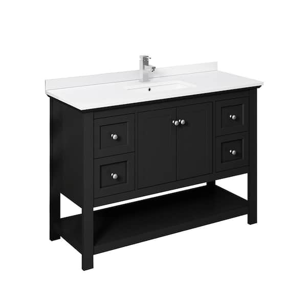 Fresca Manchester 48 in. W Bathroom Vanity in Black with Quartz Stone Vanity Top in White with White Basin