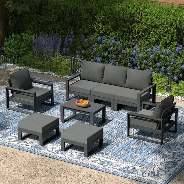 Endless Gray Frame with Gray Cushions Outdoor 8-Piece All Weather Plastic Sofa Lounge Chair Patio Conversation Set