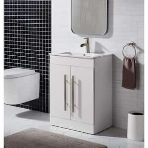 24 in. W x 16 in. D x32 in. H 2 Doors Bathroom Vanity in White with White Ceramic Sink