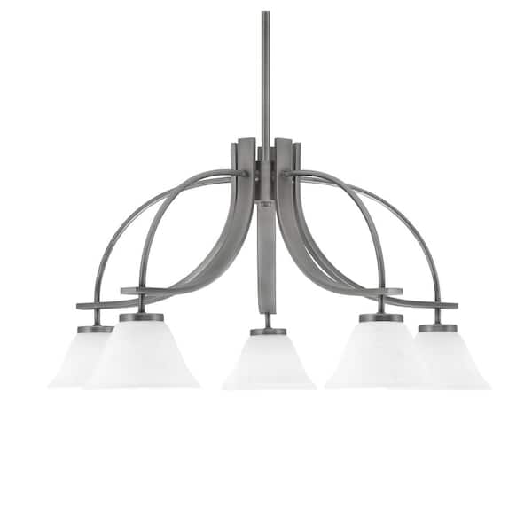 Unbranded Olympia 14.5 in. 5-Light Graphite Downlight Chandelier White Muslin Glass Shade