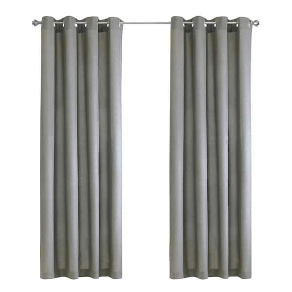 Milo Grey Polyester Faux Linen 52 in. W x 63 in. L Grommet Indoor Light Filtering Curtain (Single Panel)