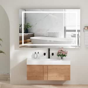 36 in. W x 28 in. H Rectangular Frameless Dimmable Anti-Fog Wall Bathroom Vanity Mirror in White