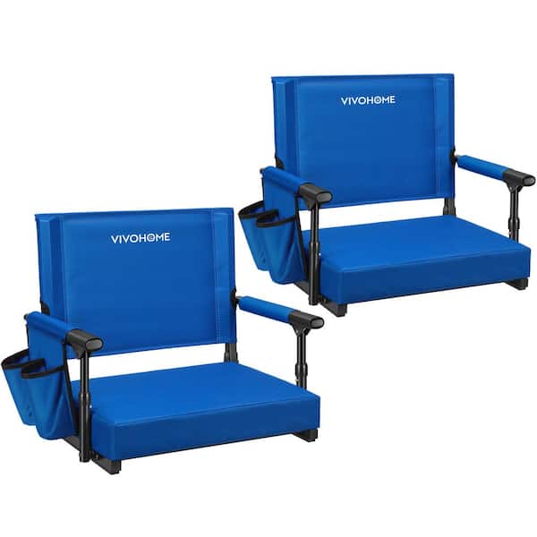 2-Pack Portable Blue Stadium Seats for Bleachers with Back Support and Cushion