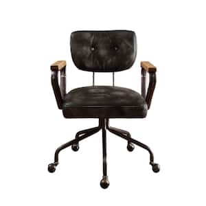 Black Leather Office Chair with Vintage Black Top Grain Leather