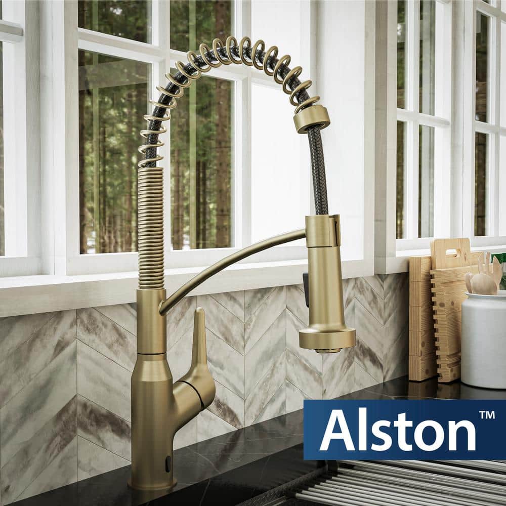 Brushed Gold Brass Touchless Pull-Down Kitchen Faucet with Spray