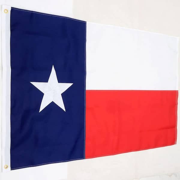 3 ft. x 5 ft. / 2 ft. x 3 ft. / 4 ft. x 6 ft. / 5 ft. x 8 ft. Embroidered Polyester Texas Flag with Brass Grommets