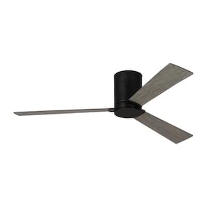 Rozzen 44 in. Modern Hugger Aged Pewter Ceiling Fan with Light Grey Weathered Oak Blades, DC Motor and Remote