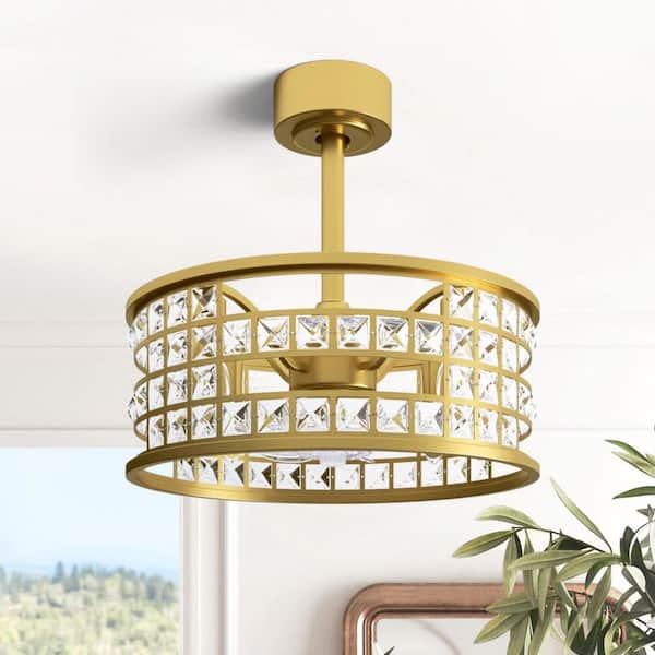 18 in. Indoor Gold Crystal Caged Ceiling Fan with Light Kit and Remote Control