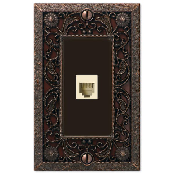 Filigree 1 Gang Phone Metal Wall Plate - Aged Bronze
