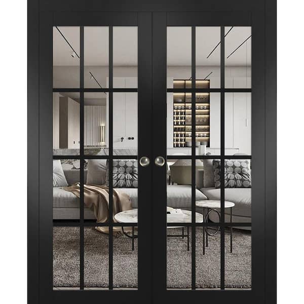 60 in. x 80 in. 2 Panel Black Matte Finished Solid Wood Sliding Door with Hardware