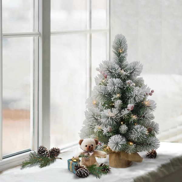 Tabletop Artificial Mini Christmas Tree With LED Light & Ornaments Xmas Decor US 