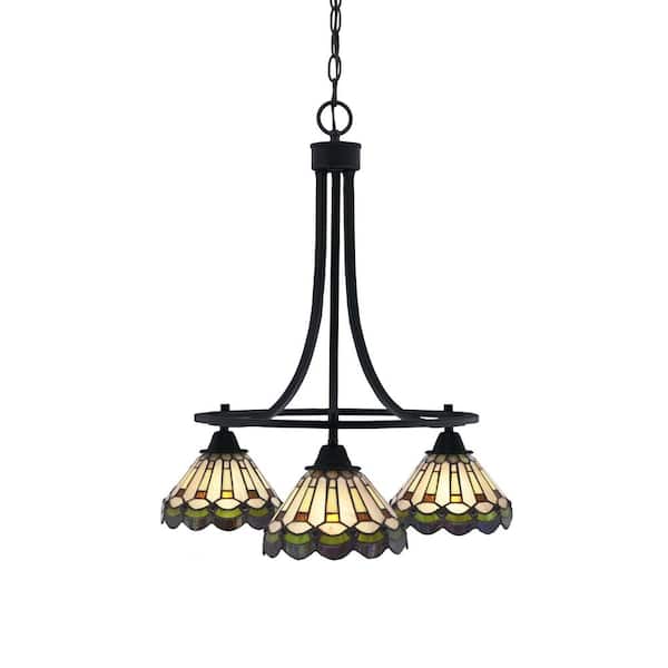 Unbranded Madison 3-Light Matte Black Round Chandelier with 7 in. Cyprus Art Glass Shades, No bulbs included