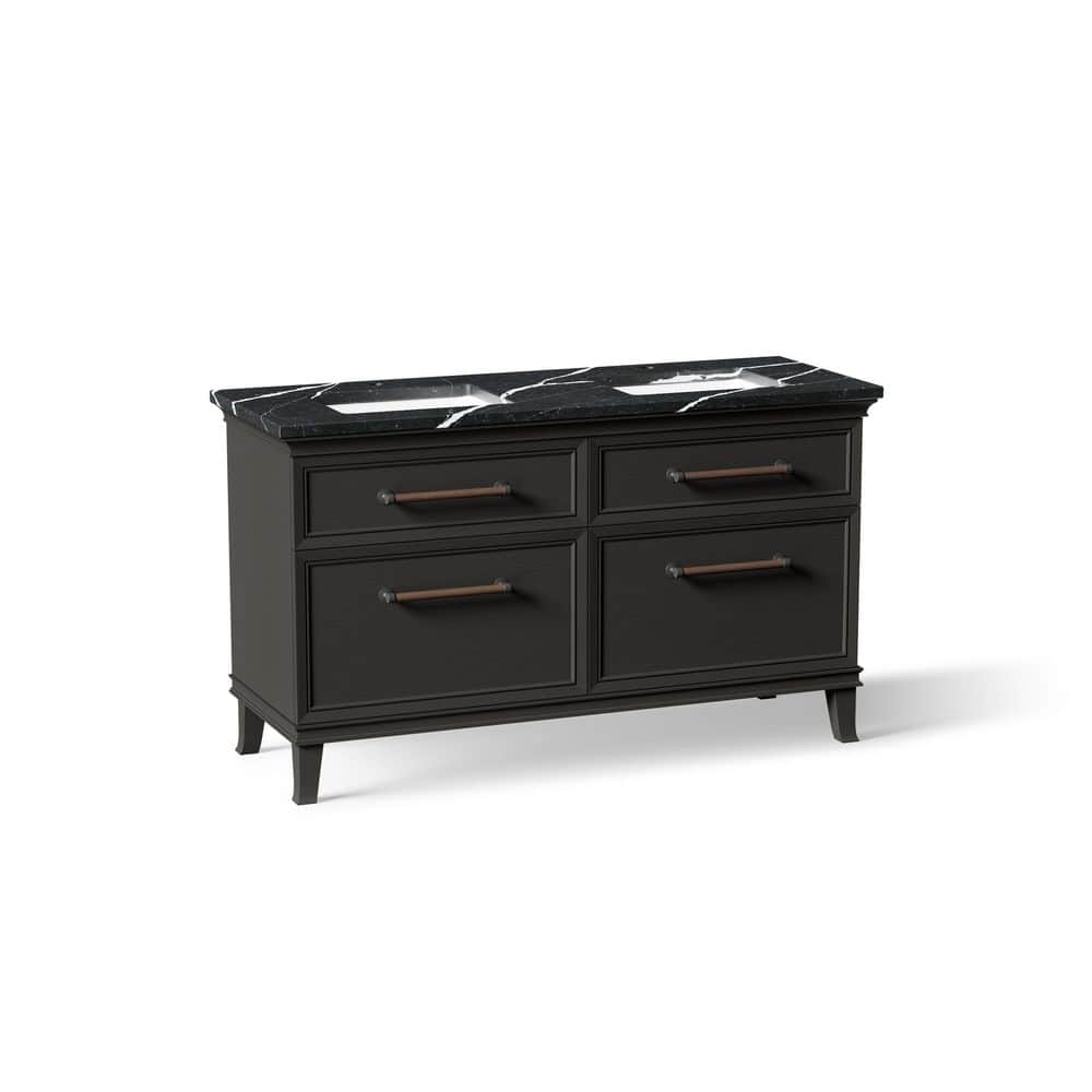 Artifacts 60 in. 2 Basin Freestanding Carbon Oak Bath Vanity with Black Eternal Marquina Quartz Top and Black Hardware price history on PriceWatchPro
