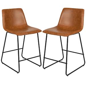 Reagan 24 in. H Faux Leather Counter Height Bar Stools in Light Brown (Set of 2)