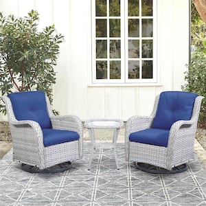 Carolina 3-Pcs Wicker Outdoor Conversation Set with Blue Cushion